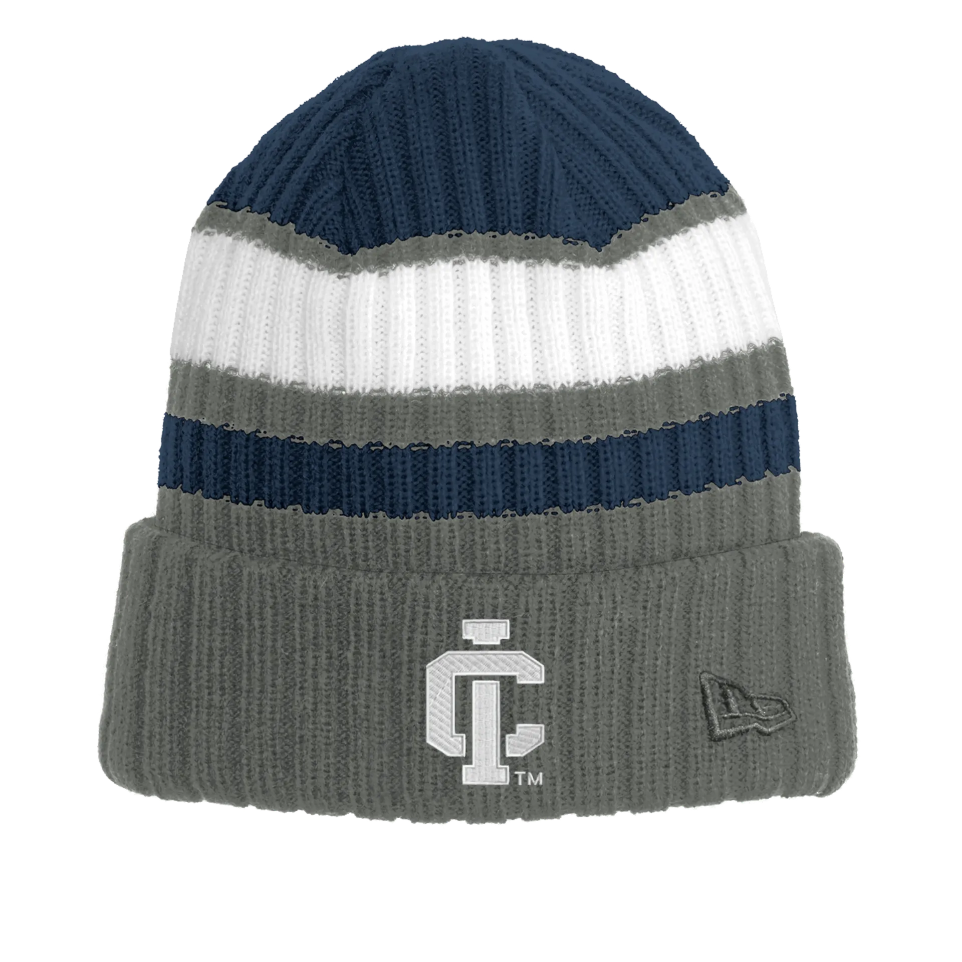 Ithaca College Beanie - Navy and Grey Striped