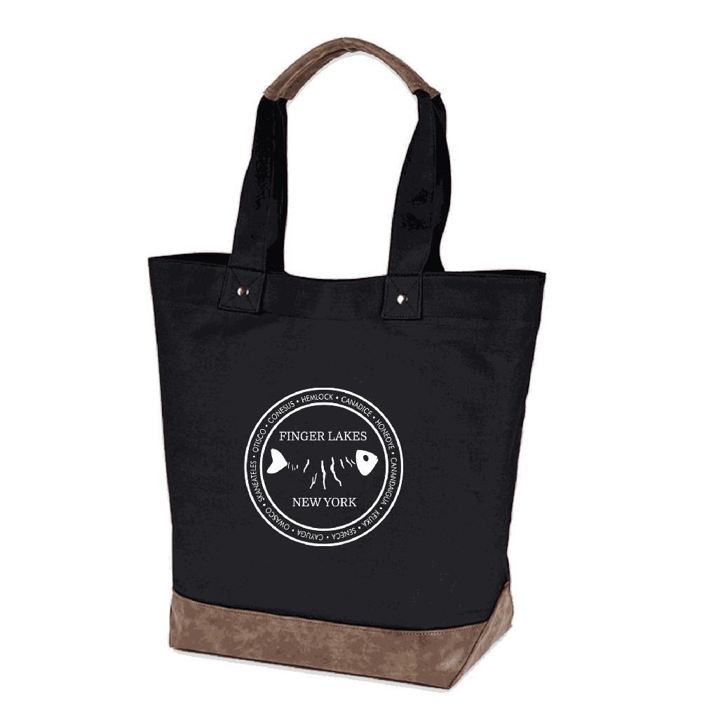 [AP1921] Finger Lakes Fish Bone Tote Bag (Black/Brown)