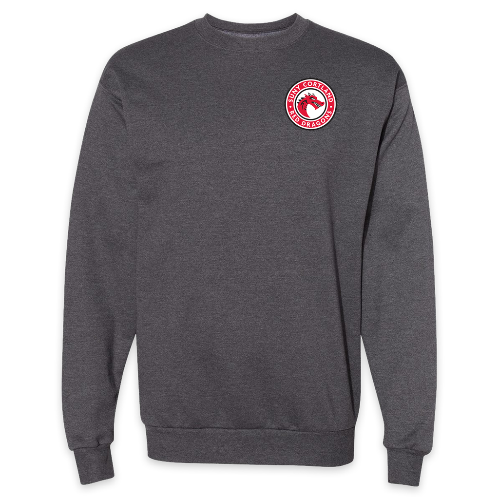 [P160-S-Charcoal Heather] Cortland Red Dragons Emblem Crewneck (S, Charcoal Heather)